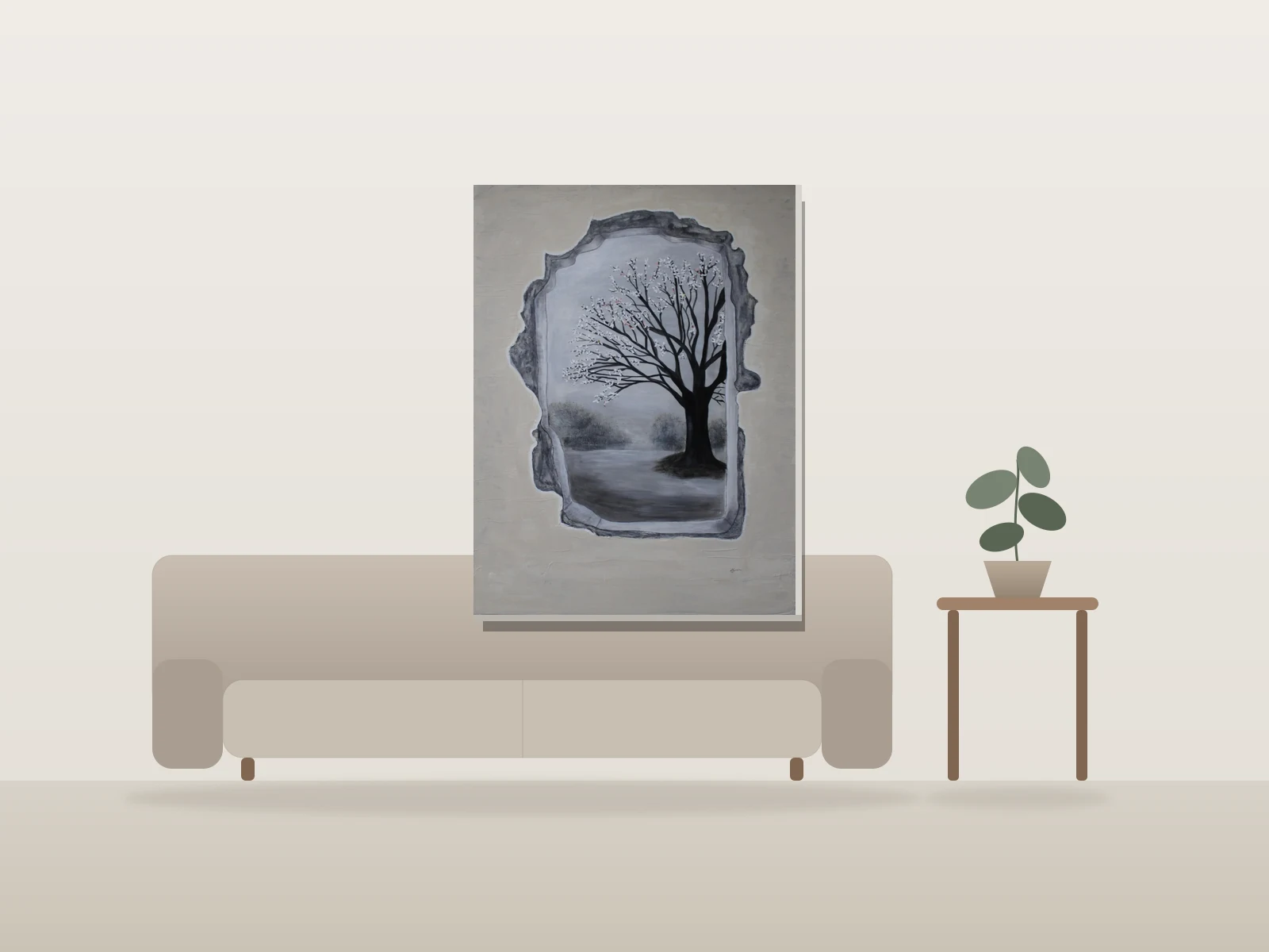 Ce qui vit en nous by Nathalie Saulnier shown to scale in a room