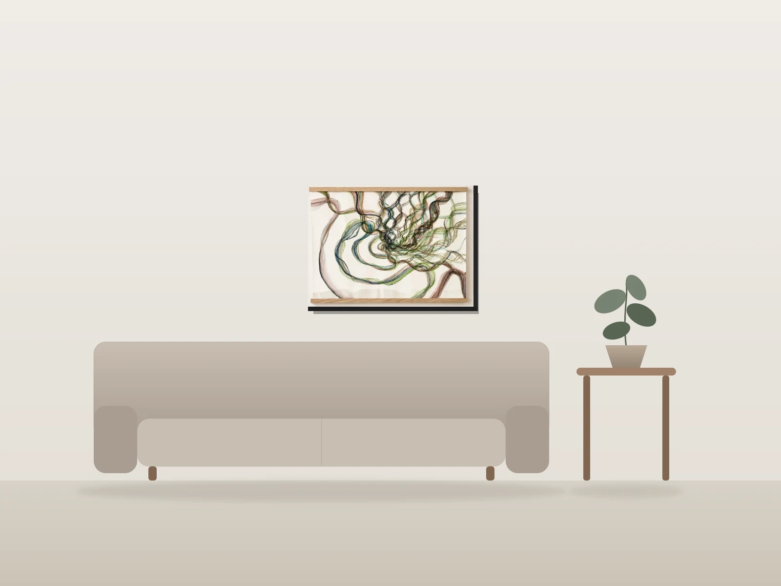Réseau de lignes fluides by Norn liv shown to scale in a room