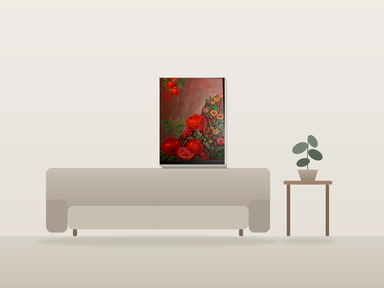 Pomegranates of Yalda par Pooneh présentée à l'échelle dans une pièce