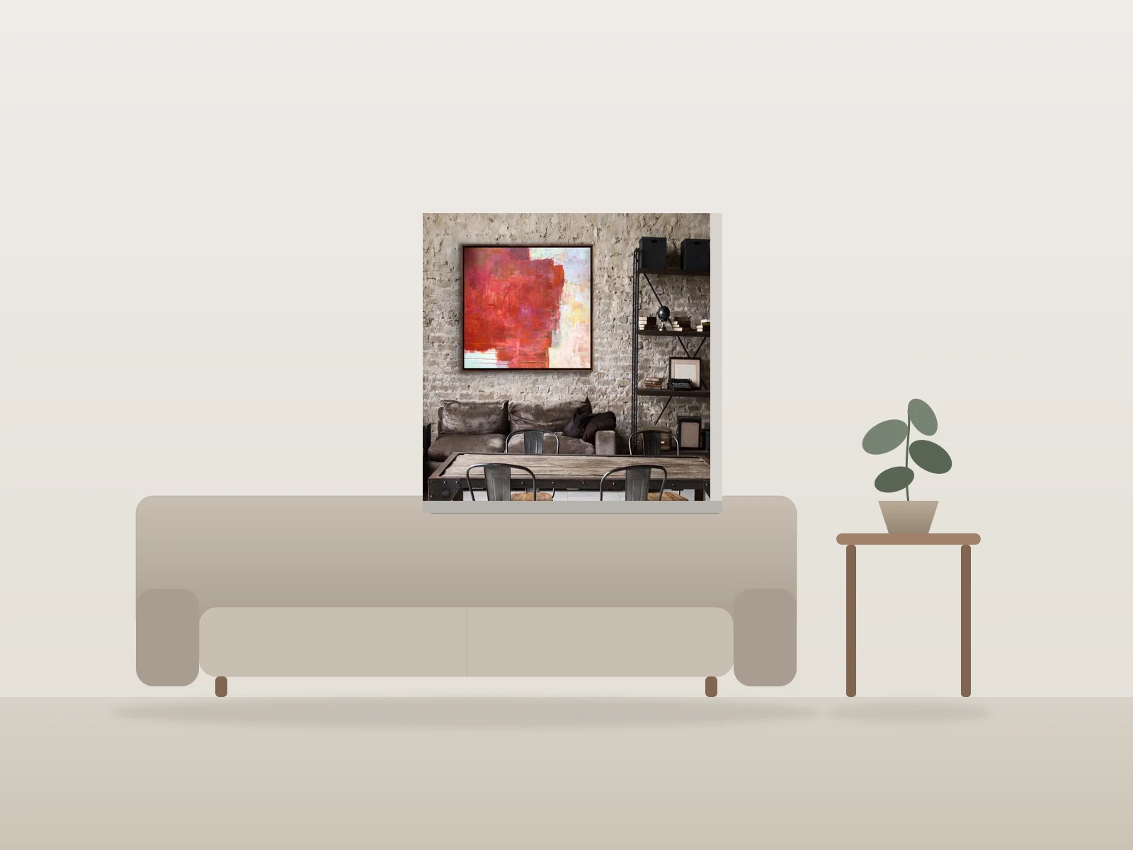 Rouge by Marilyn J Fox shown to scale in a room