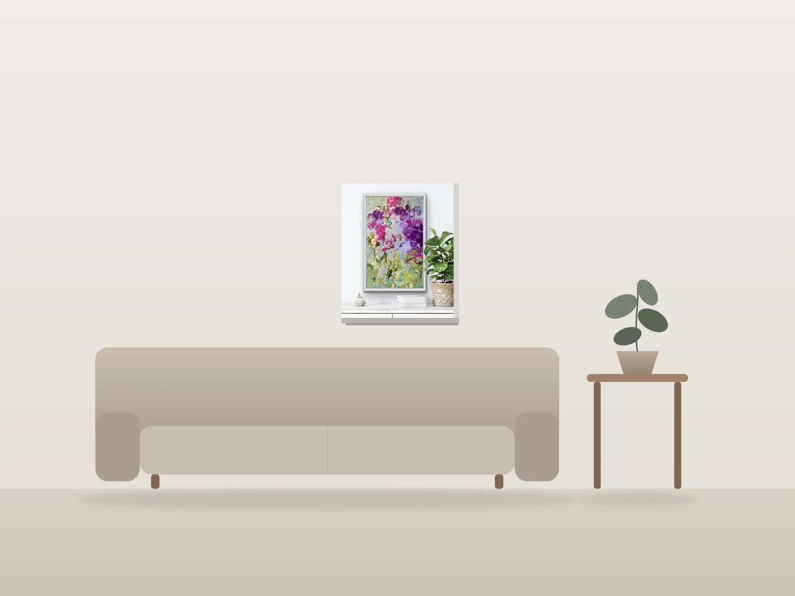 Bouquet floral par Marilyn J Fox présentée à l'échelle dans une pièce