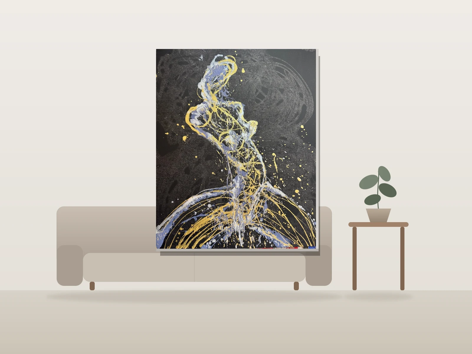 Silhouette en Mouvement by Yucel shown to scale in a room