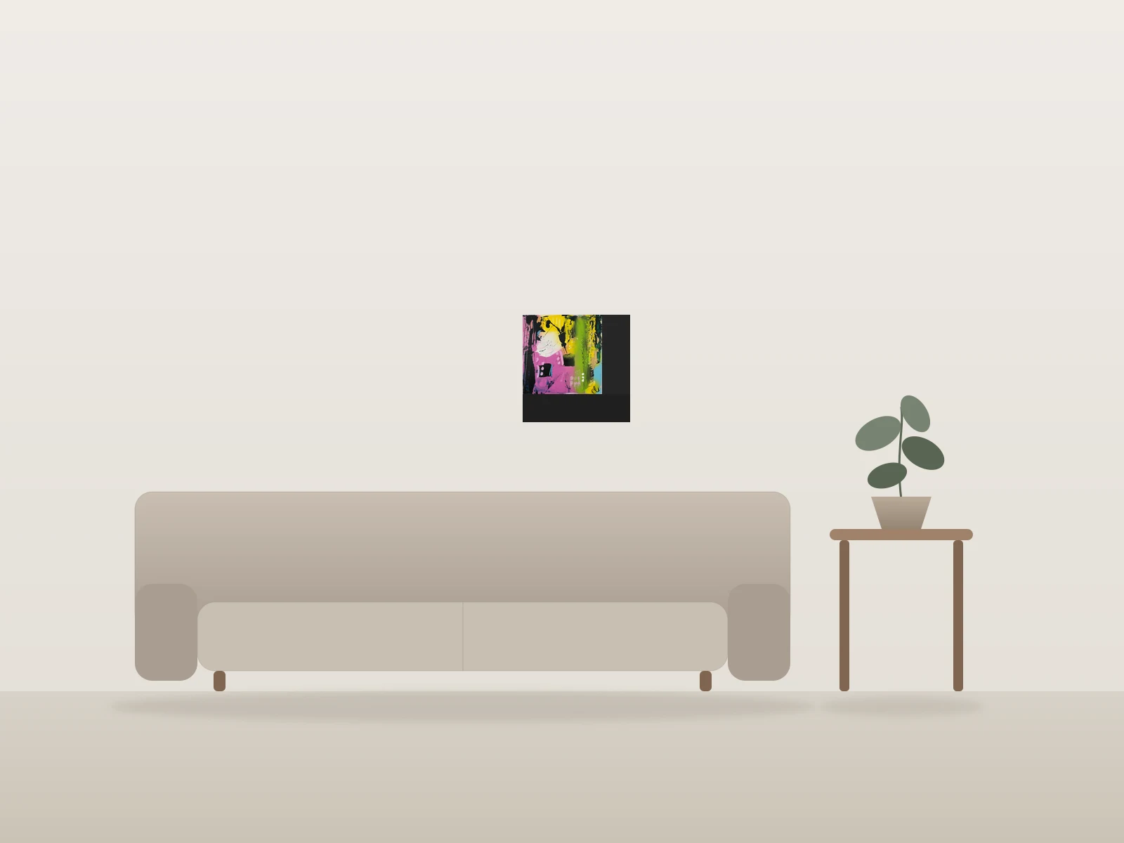 Composition colorée abstraite par Cheri Loeb Art présentée à l'échelle dans une pièce