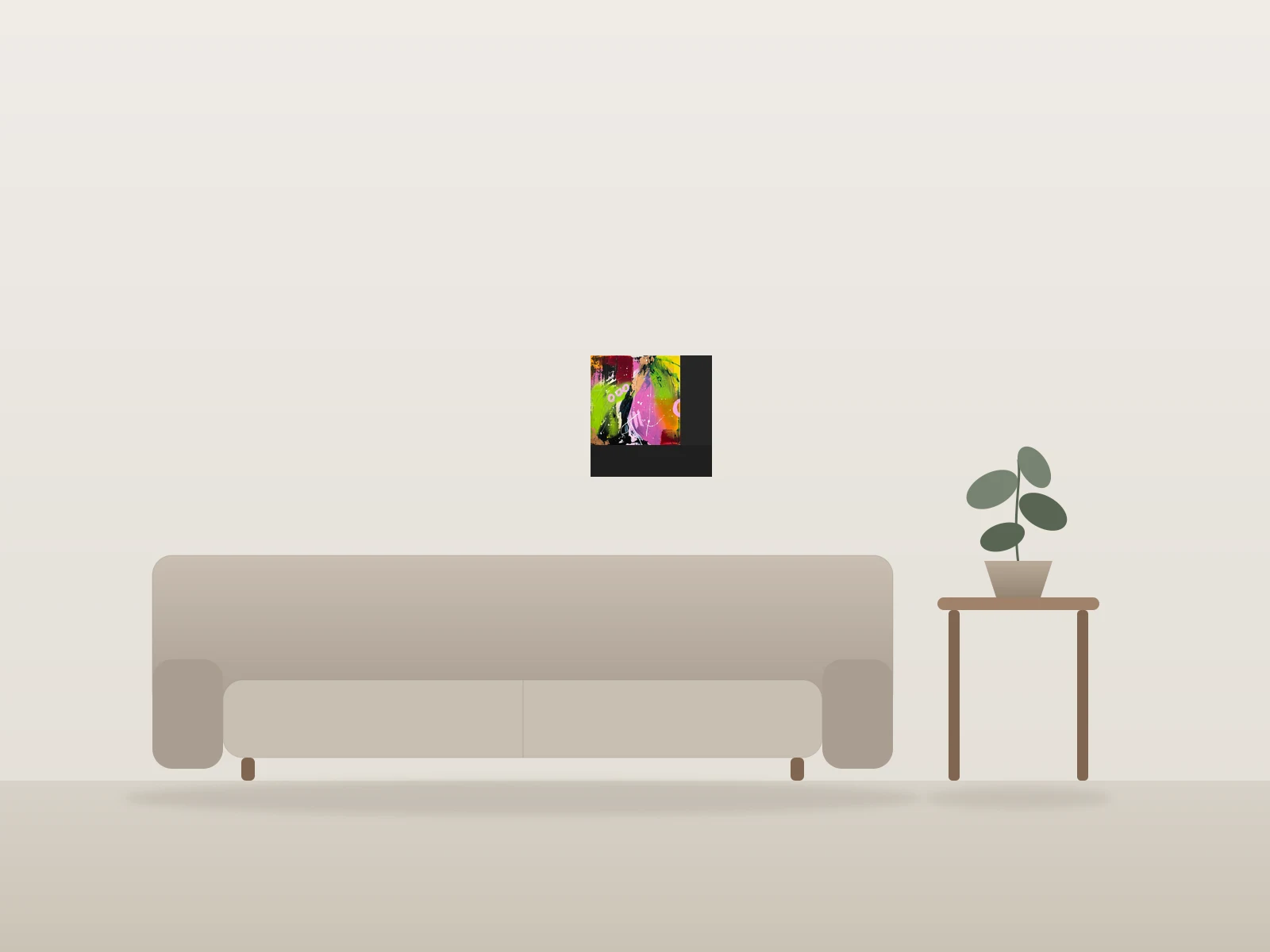 Composition colorée intuitive par Cheri Loeb Art présentée à l'échelle dans une pièce