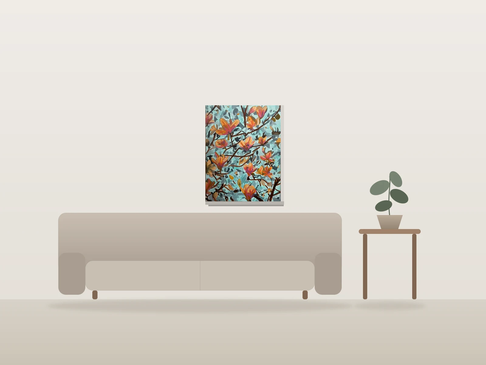 Mile End magnolia par christelle.m_art présentée à l'échelle dans une pièce