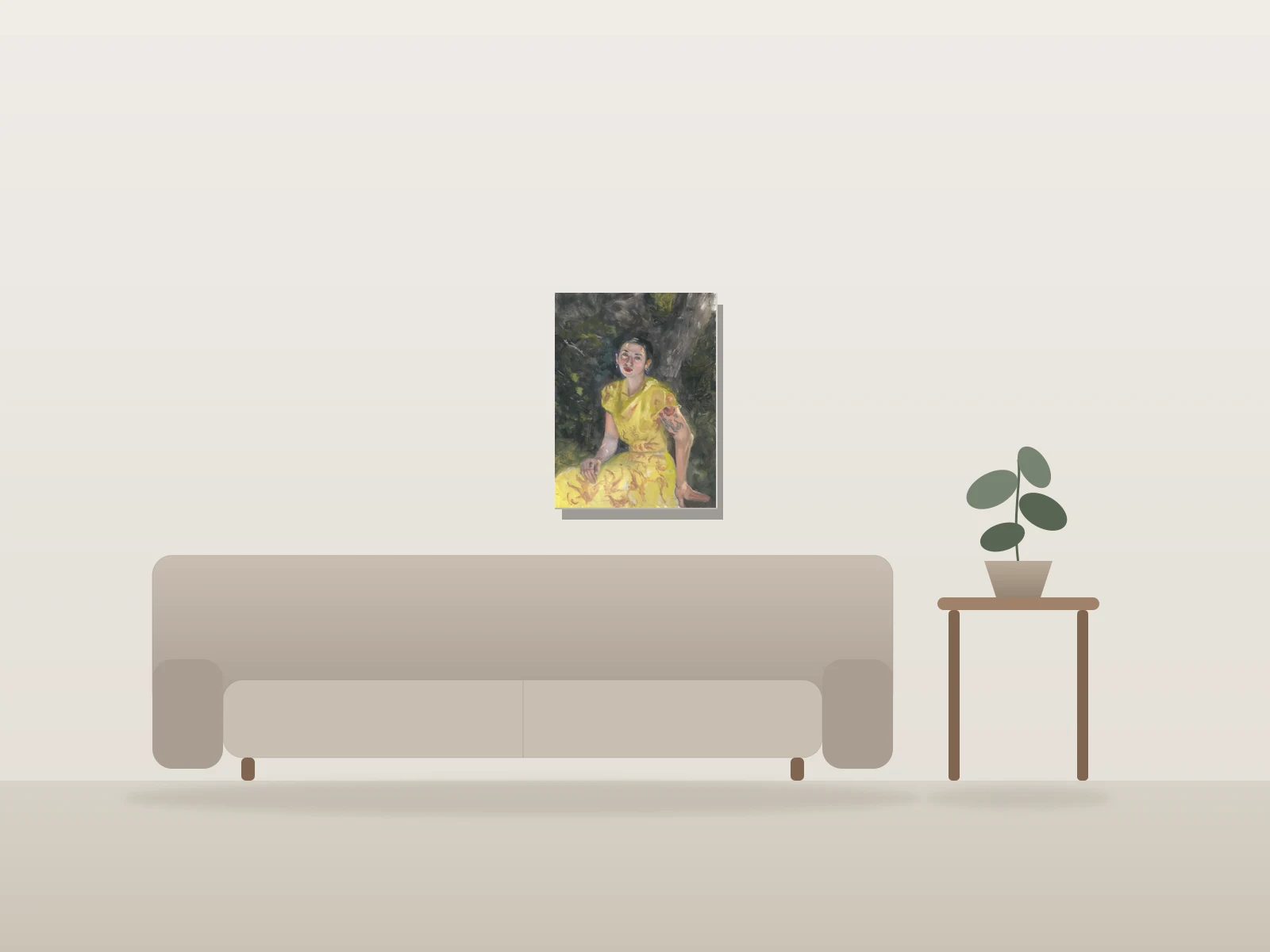 Femme en robe jaune by Michael Denesyk shown to scale in a room