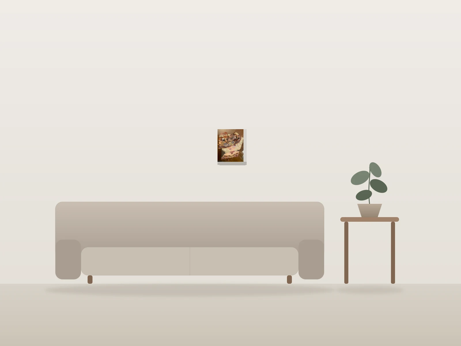 Portrait de dame biscuit by Clover O’Malley shown to scale in a room