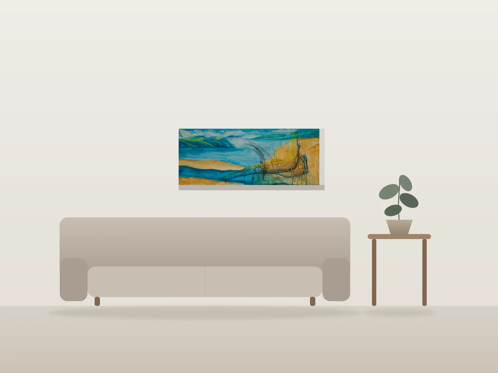 Paysage aquatique minimaliste par Cheryl-Ann Hills - Art in the Wilderness présentée à l'échelle dans une pièce
