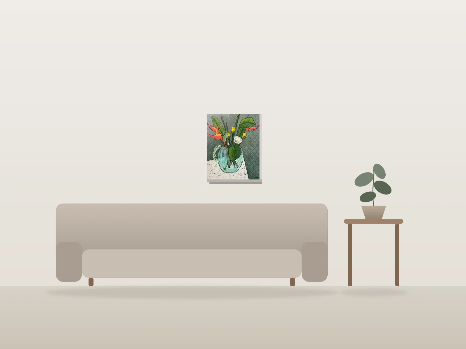 Bouquet tropical par Véro présentée à l'échelle dans une pièce
