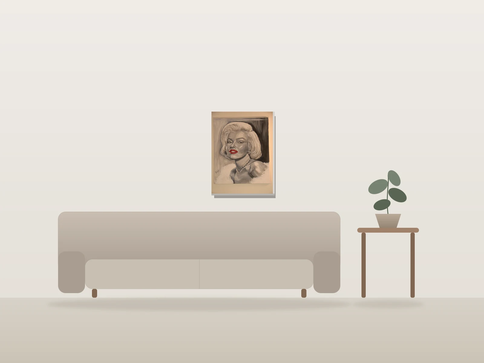 Portrait de femme élégante par Mirbaha Fine Art présentée à l'échelle dans une pièce