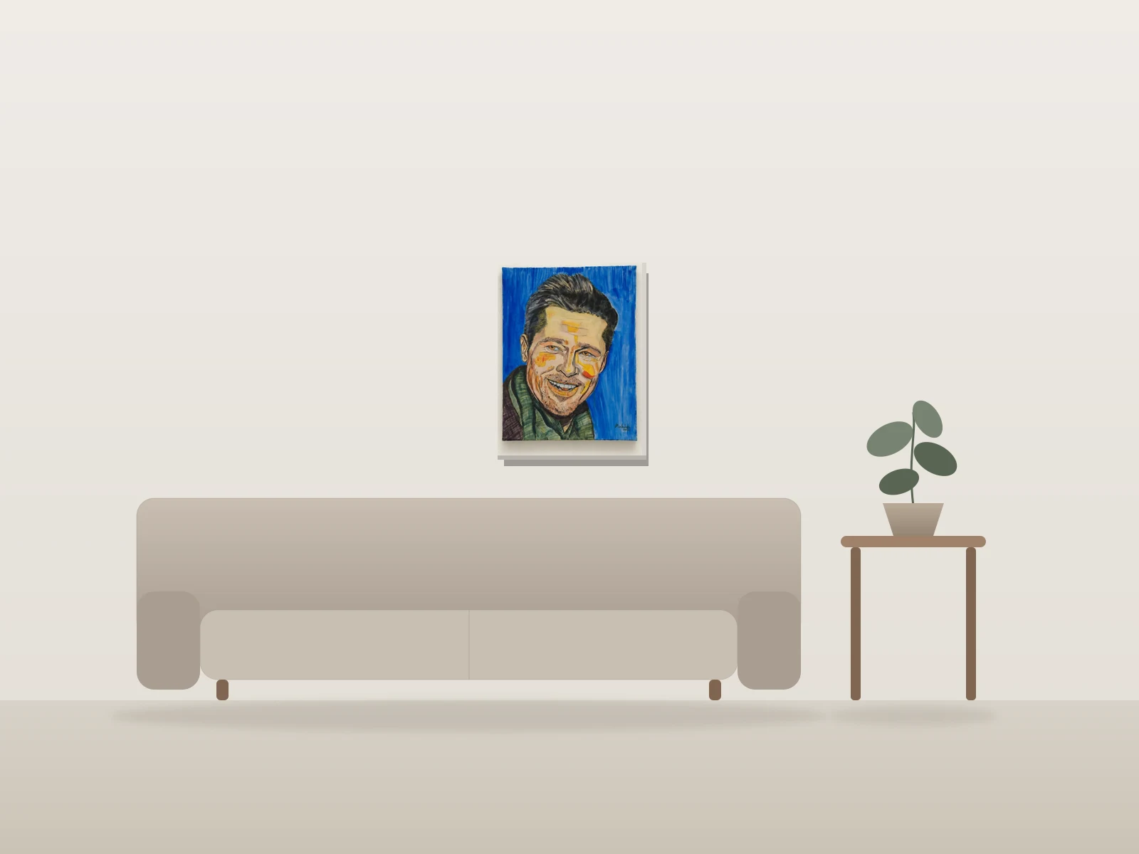 Portrait souriant par Mirbaha Fine Art présentée à l'échelle dans une pièce