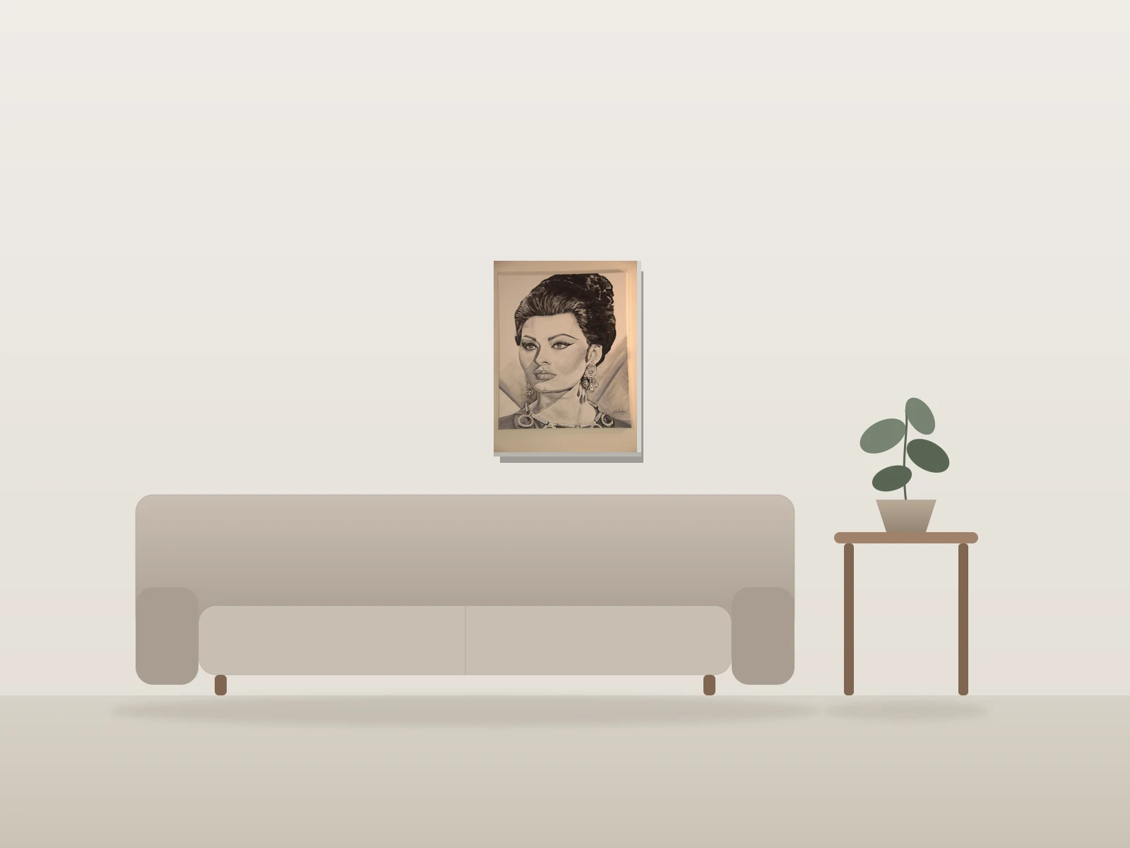 Portrait de femme élégante par Mirbaha Fine Art présentée à l'échelle dans une pièce